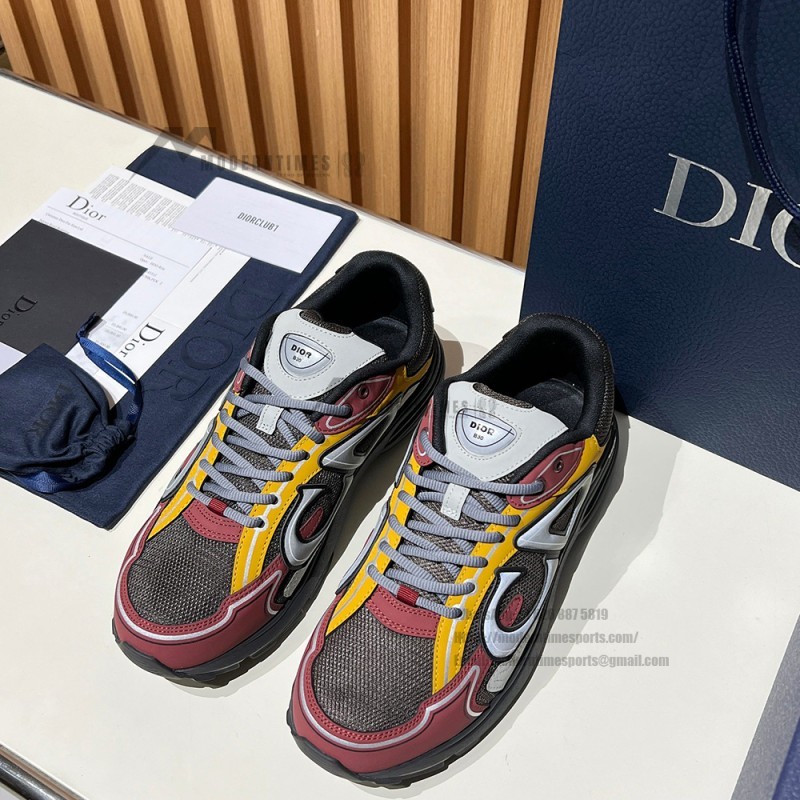 DIOR B30 Deep Gray Burgundy Mesh and Calfskin Sneakers for Men and Women
