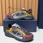 DIOR B30 Deep Gray Burgundy Mesh and Calfskin Sneakers for Men and Women