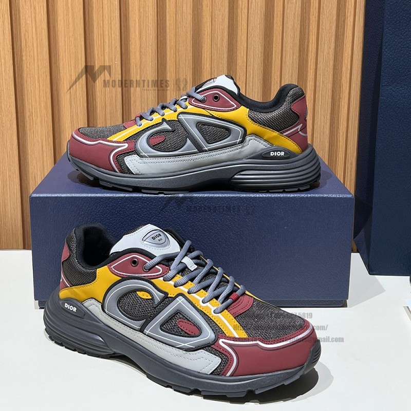 DIOR B30 Deep Gray Burgundy Mesh and Calfskin Sneakers for Men and Women