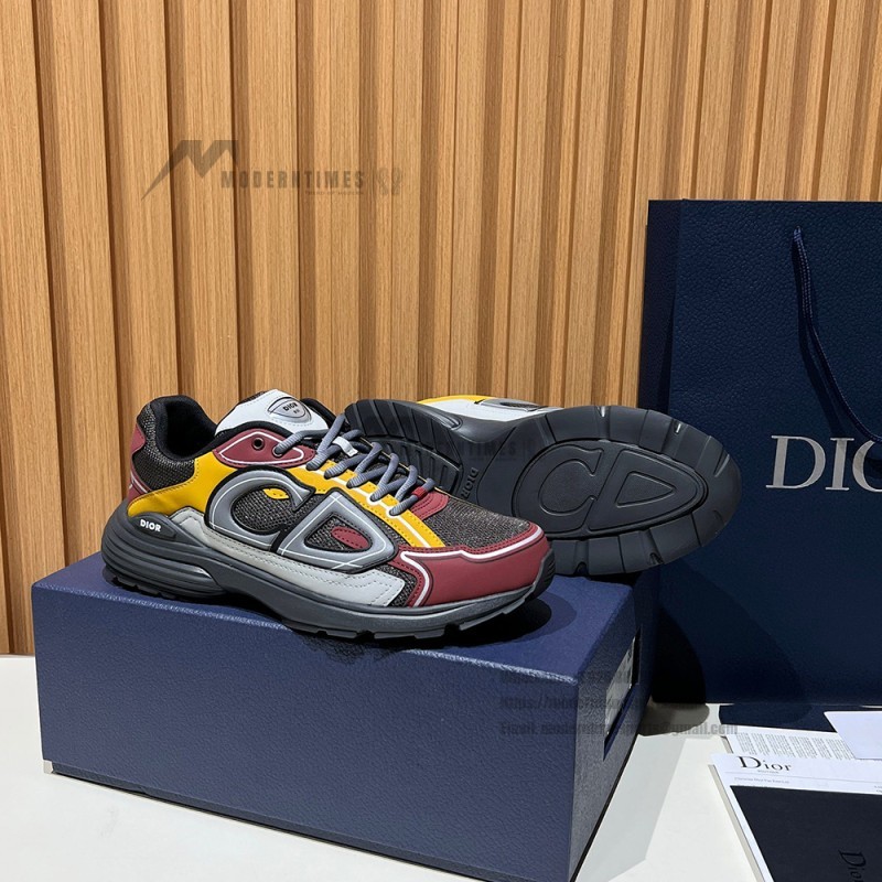 DIOR B30 Deep Gray Burgundy Mesh and Calfskin Sneakers for Men and Women