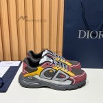 DIOR B30 Deep Gray Burgundy Mesh and Calfskin Sneakers for Men and Women
