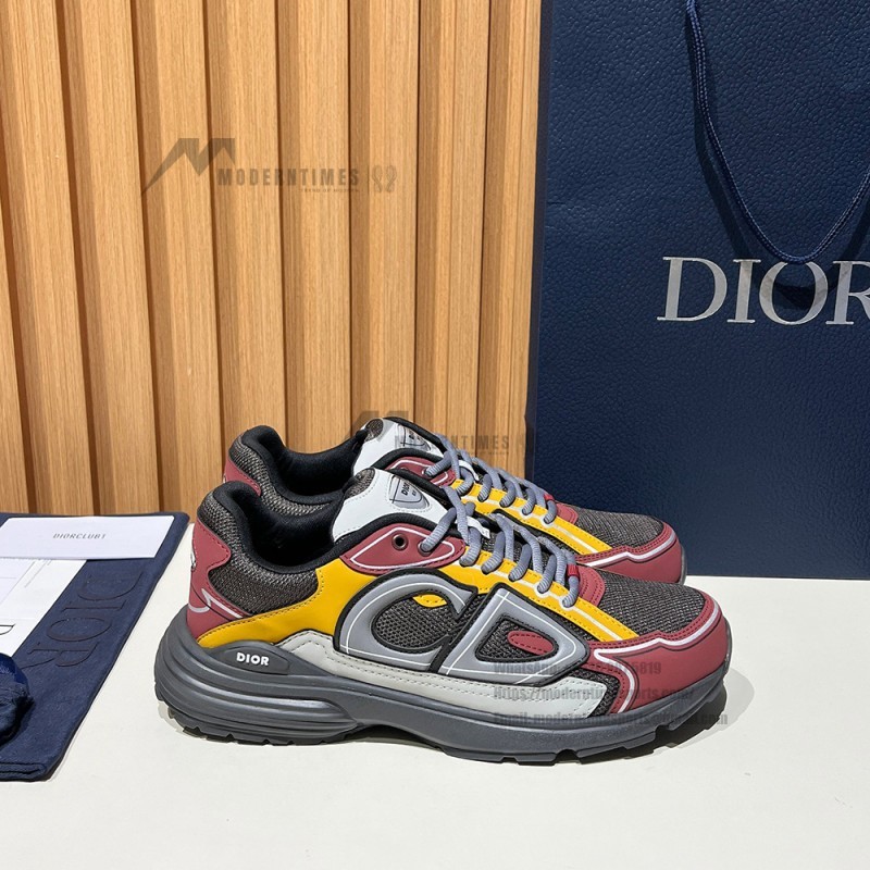 DIOR B30 Deep Gray Burgundy Mesh and Calfskin Sneakers for Men and Women
