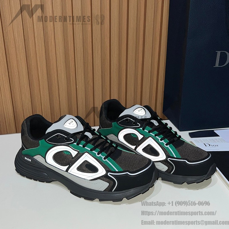 DIOR B30 Deep Gray Green Jun Sneakers Mesh & Calfskin Luxury Shoes