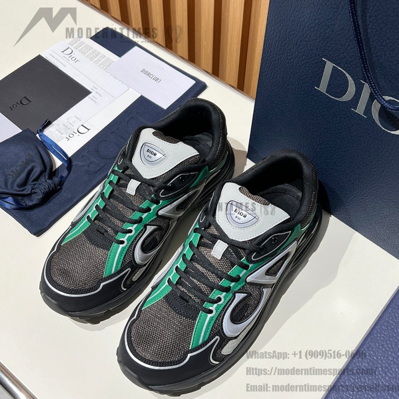 DIOR B30 Deep Gray Green Jun Sneakers Mesh & Calfskin Luxury Shoes