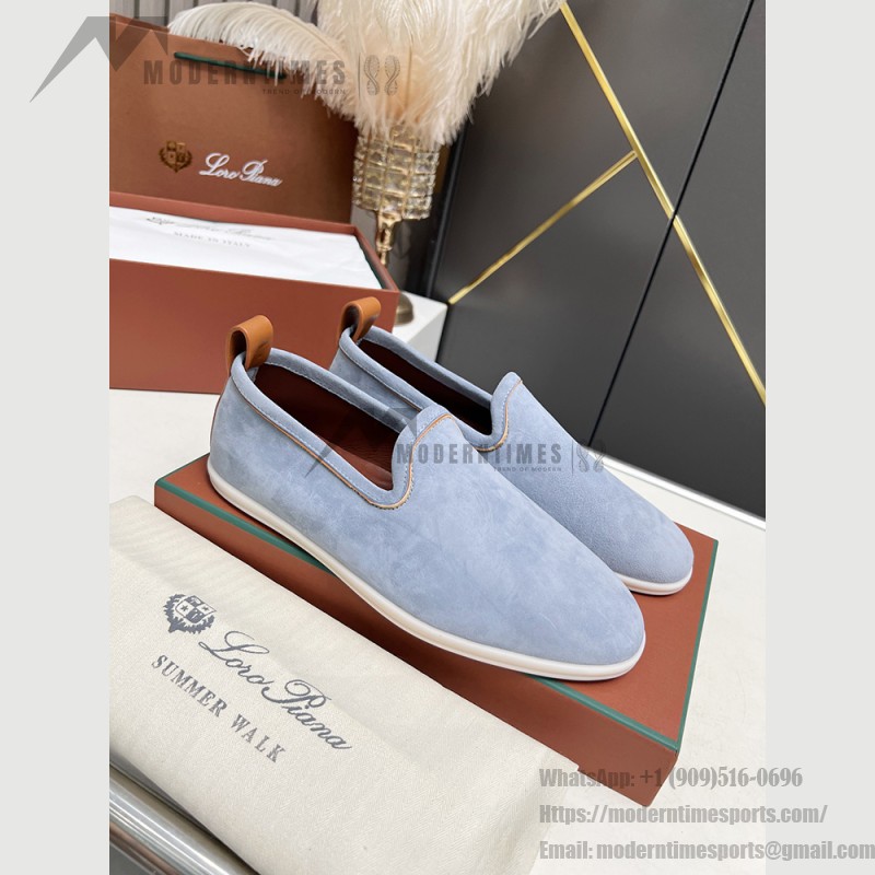 Loro Piana Venice Walk Loafer Men’s Shoes Brisk Blue Suede Slip-On