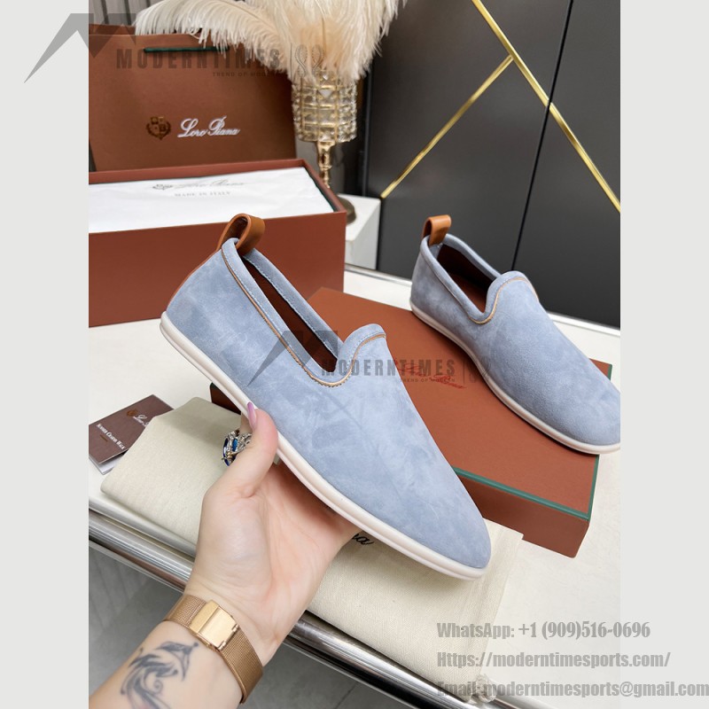 Loro Piana Venice Walk Loafer Men’s Shoes Brisk Blue Suede Slip-On