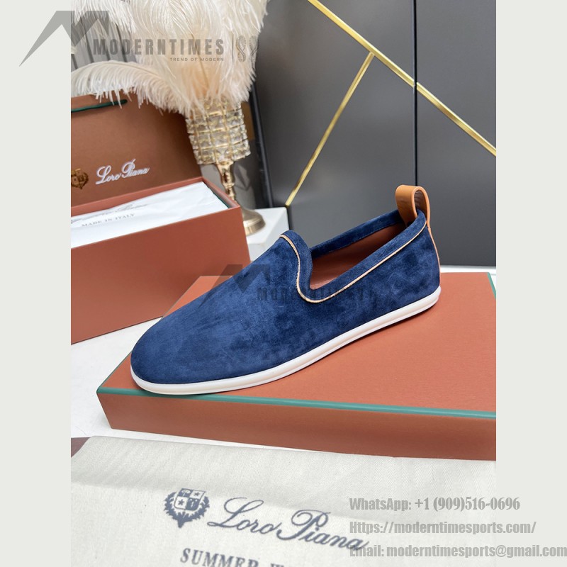 Loro Piana Venice Walk Loafer Men’s Shoes Navy Blue Luxury Suede Slip-On FAN1318-W000