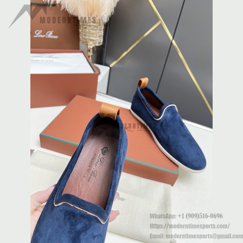 Loro Piana Venice Walk Loafer Men’s Shoes Navy Blue Luxury Suede Slip-On FAN1318-W000