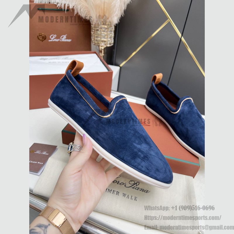 Loro Piana Venice Walk Loafer Men’s Shoes Navy Blue Luxury Suede Slip-On FAN1318-W000