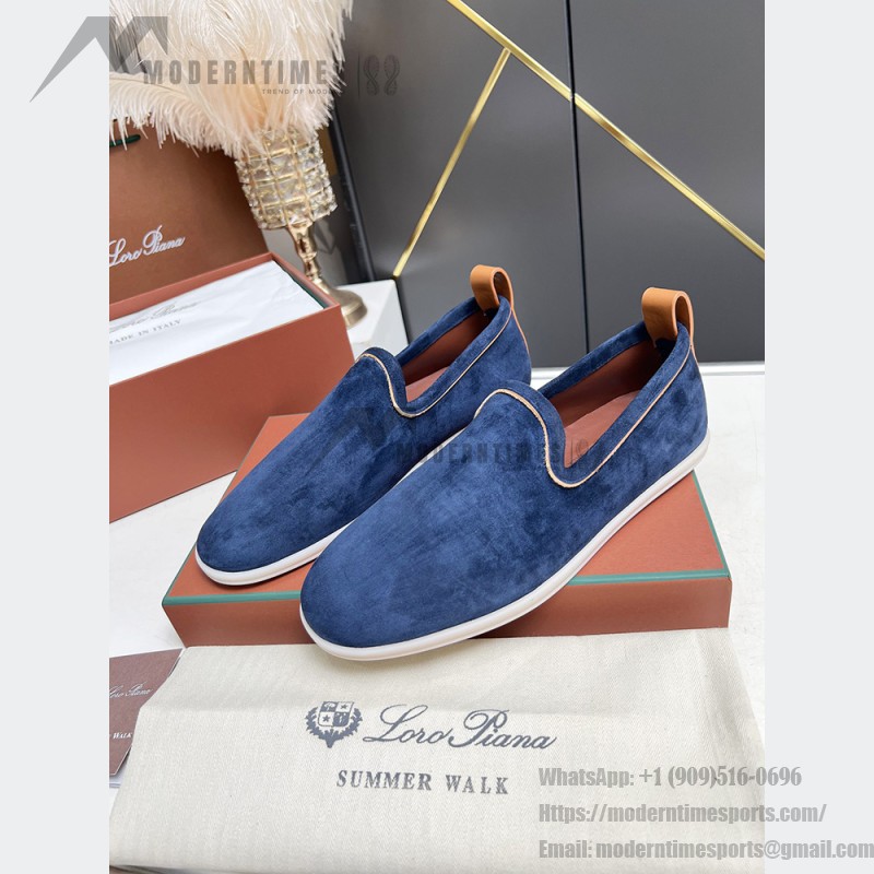 Loro Piana Venice Walk Loafer Men’s Shoes Navy Blue Luxury Suede Slip-On FAN1318-W000