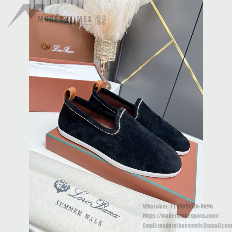 Loro Piana Venice Walk Loafer Men’s Shoes Black Figs Luxury Suede Slip-On