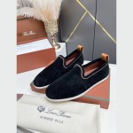 Loro Piana Venice Walk Loafer Men’s Shoes Black Figs Luxury Suede Slip-On