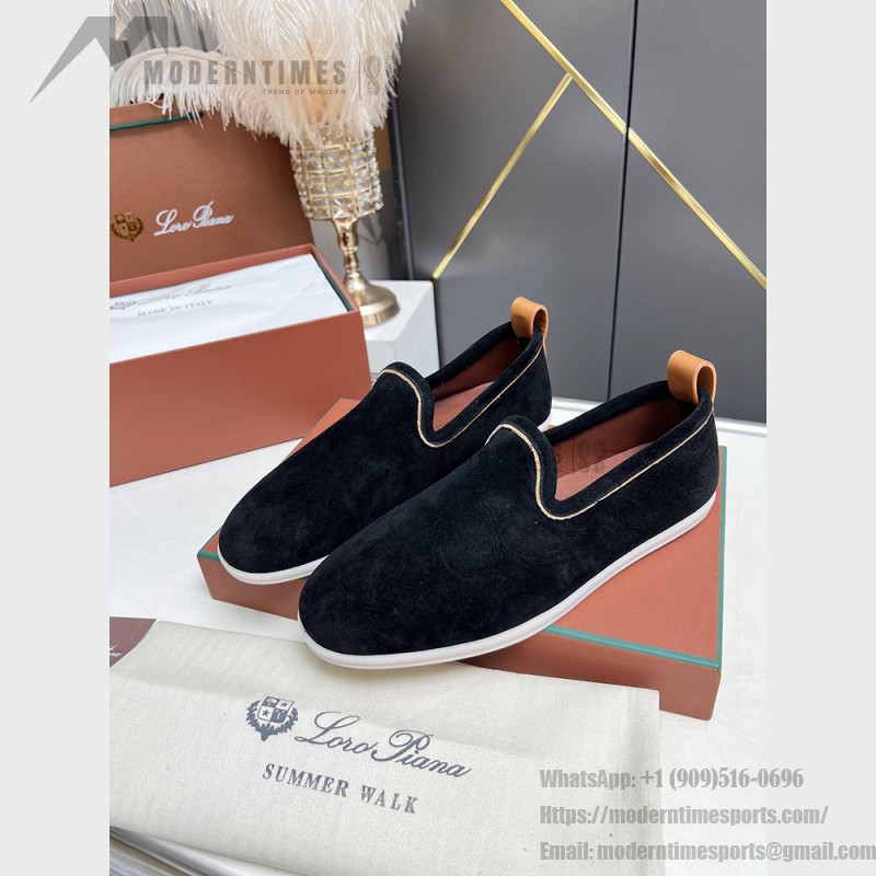 Loro Piana Venice Walk Loafer Men’s Shoes Black Figs Luxury Suede Slip-On