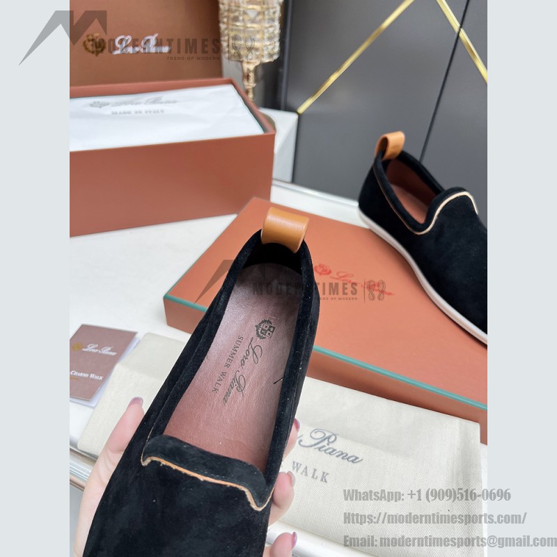 Loro Piana Venice Walk Loafer Men’s Shoes Black Figs Luxury Suede Slip-On