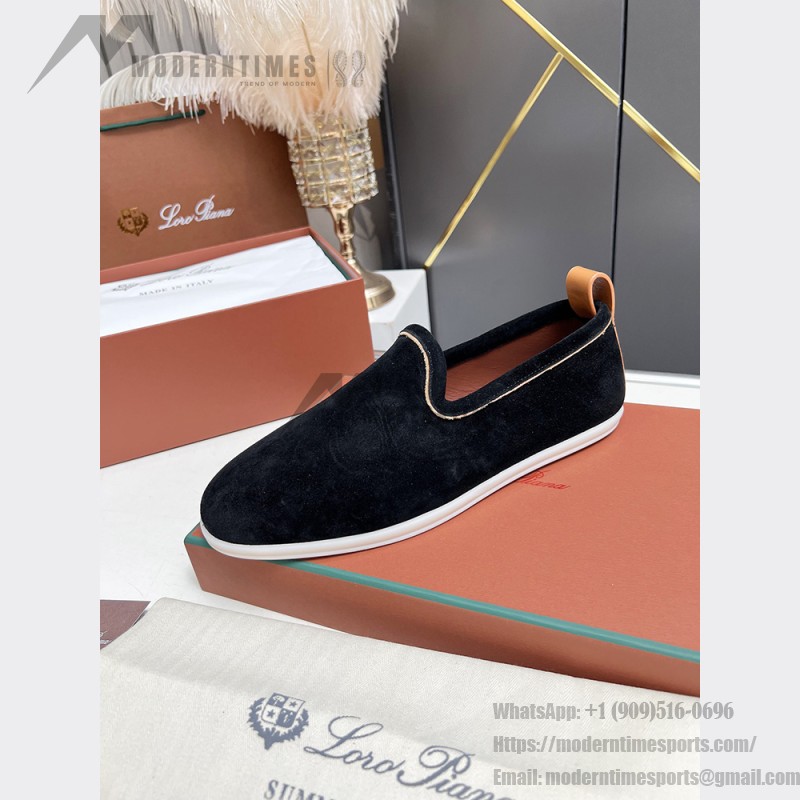 Loro Piana Venice Walk Loafer Men’s Shoes Black Figs Luxury Suede Slip-On