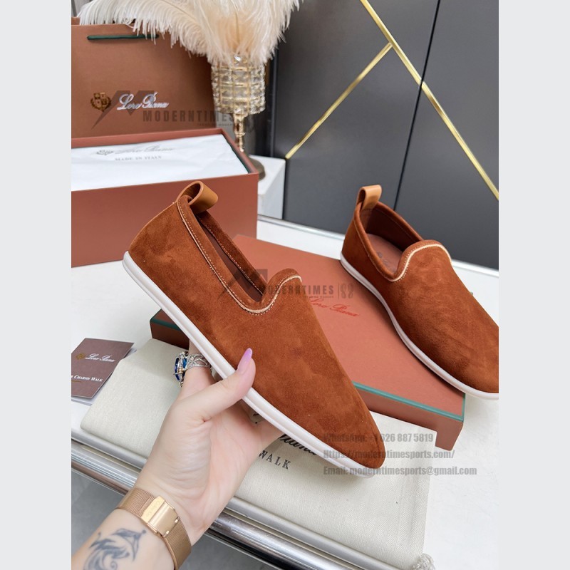 Loro Piana Venice Walk Loafer Men’s Shoes Dark Brick Suede Slip-On