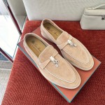 Loro Piana Damen-Sommer-Charm-Walk-Loafer FAL5899-30D3 Vorderansicht Rosa Lederslipper