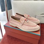 Loro Piana Damen-Sommer-Charm-Walk-Loafer FAL5899-30D3 Vorderansicht Rosa Lederslipper