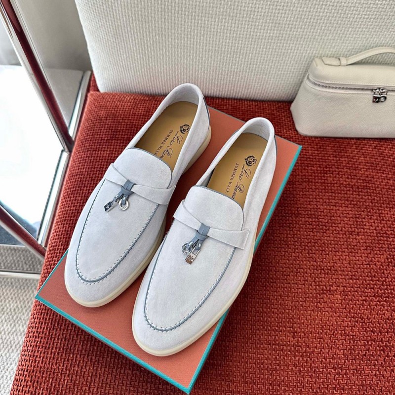 Loro Piana Damen-Sommer-Charm-Walk-Loafer FAL5899-W1CZ Vorderansicht Tiefblaue Lederslipper