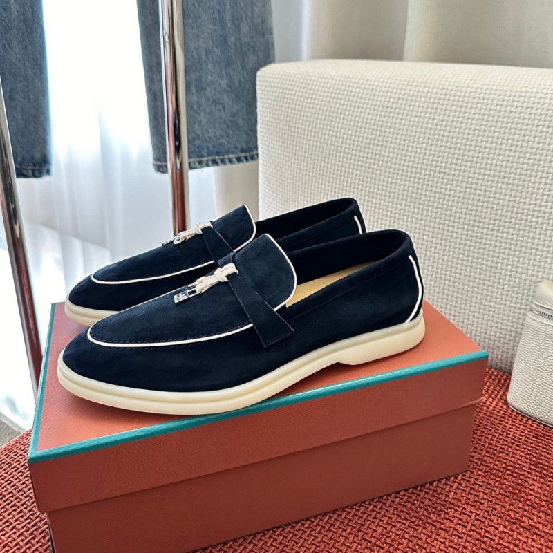 Loro Piana Damen-Sommer-Charm-Walk-Loafer FAL5899-W1CZ Vorderansicht Tiefblaue Lederslipper