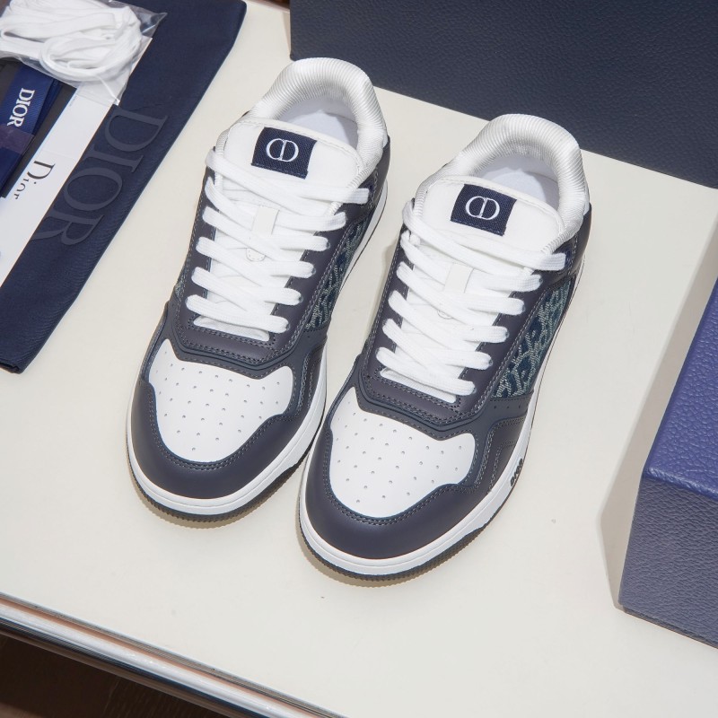 DIOR B27 Uptown Low-Top Sneaker 3SN272AFY H58E in calfskin and a blue Dior Oblique denim panel, single side view