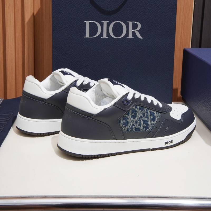 DIOR B27 Uptown Low-Top Sneaker 3SN272AFY H58E in calfskin and a blue Dior Oblique denim panel, single side view