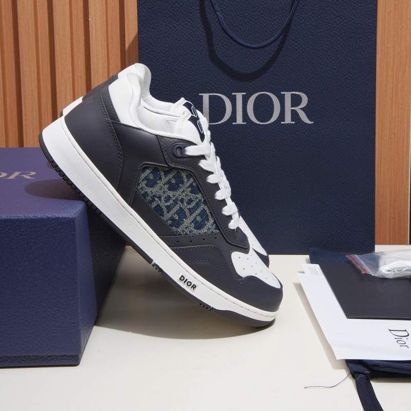 DIOR B27 Uptown Low-Top Sneaker 3SN272AFY H58E in calfskin and a blue Dior Oblique denim panel, single side view