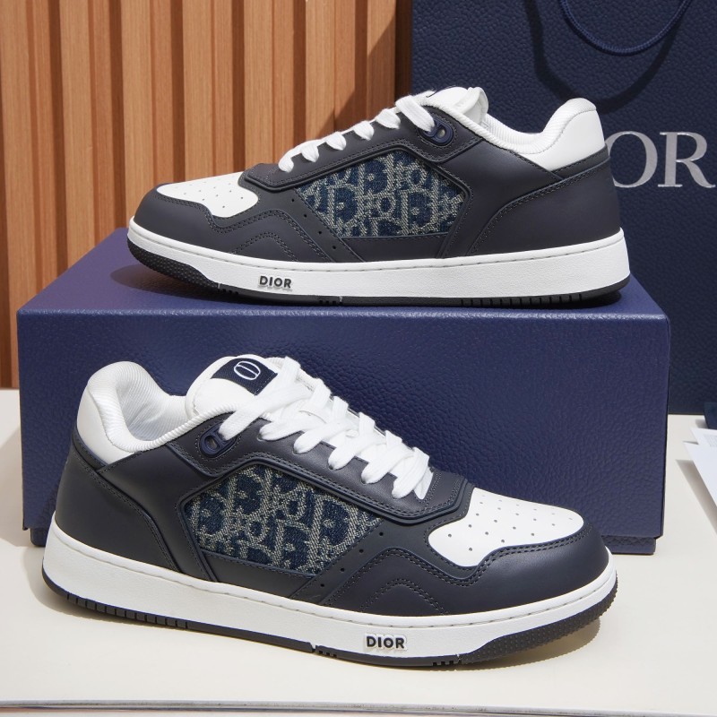DIOR B27 Uptown Low-Top Sneaker 3SN272AFY H58E in calfskin and a blue Dior Oblique denim panel, single side view