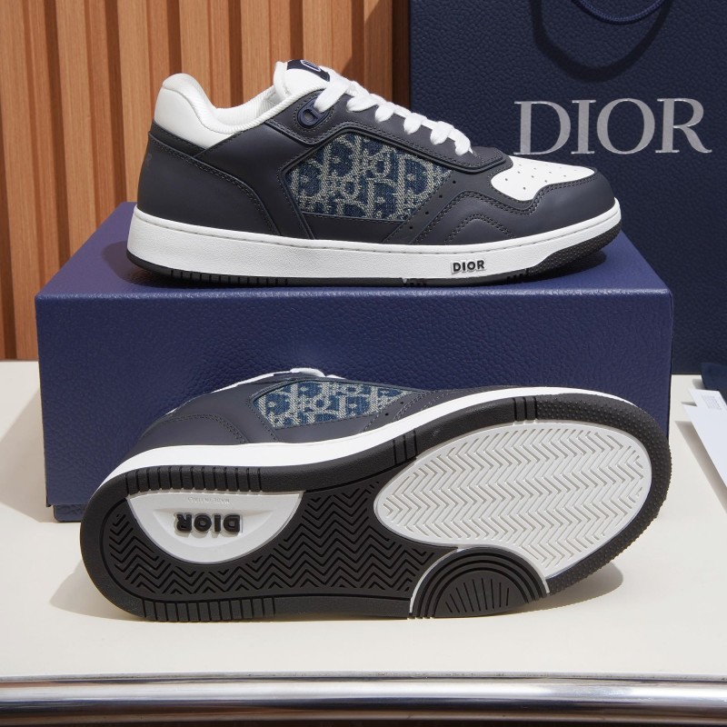 DIOR B27 Uptown Low-Top Sneaker 3SN272AFY H58E in calfskin and a blue Dior Oblique denim panel, single side view