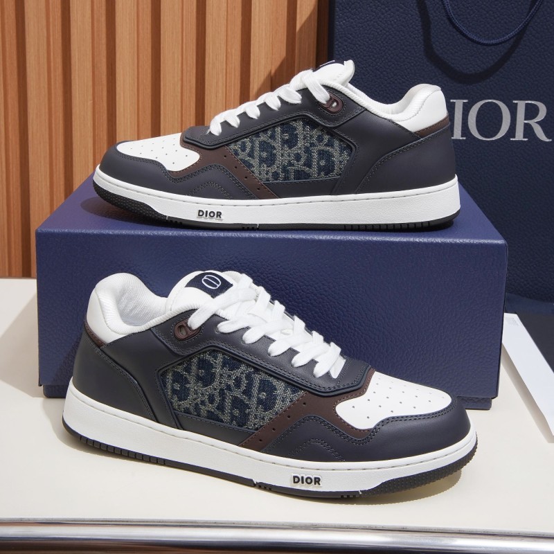 DIOR B27 Uptown Low-Top Sneaker 3SN272AFY H58E in calfskin and a blue Dior Oblique denim panel, single side view