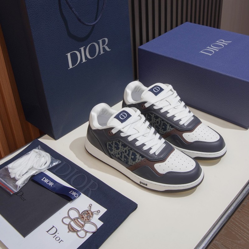 DIOR B27 Uptown Low-Top Sneaker 3SN272AFY H58E in calfskin and a blue Dior Oblique denim panel, single side view