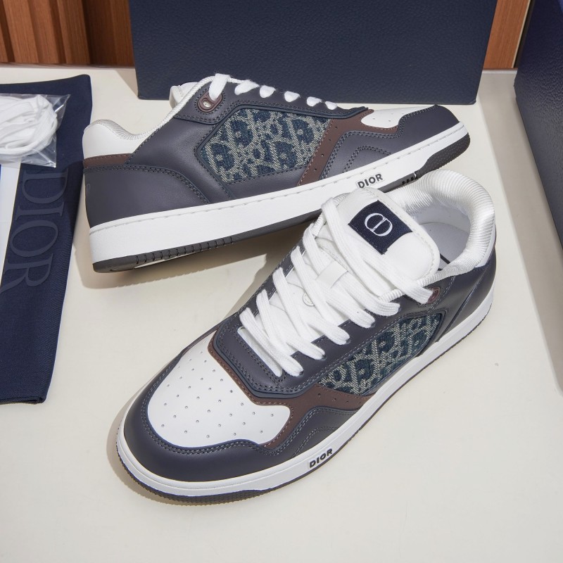 DIOR B27 Uptown Low-Top Sneaker 3SN272AFY H58E in calfskin and a blue Dior Oblique denim panel, single side view