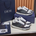 DIOR B27 Uptown Low-Top Sneaker 3SN272AFY H58E in calfskin and a blue Dior Oblique denim panel, single side view