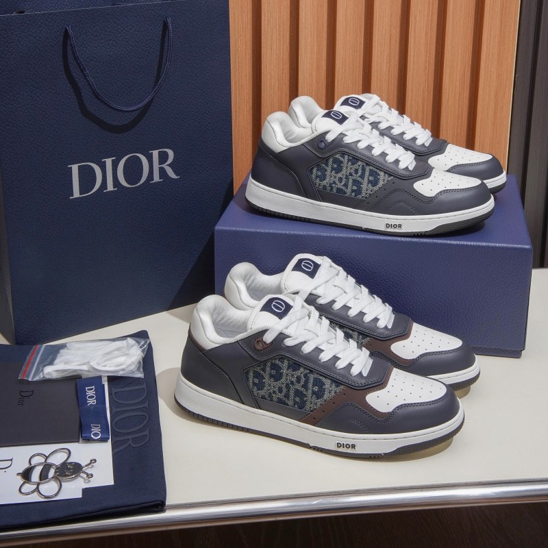 DIOR B27 Uptown Low-Top Sneaker 3SN272AFY H58E in calfskin and a blue Dior Oblique denim panel, single side view