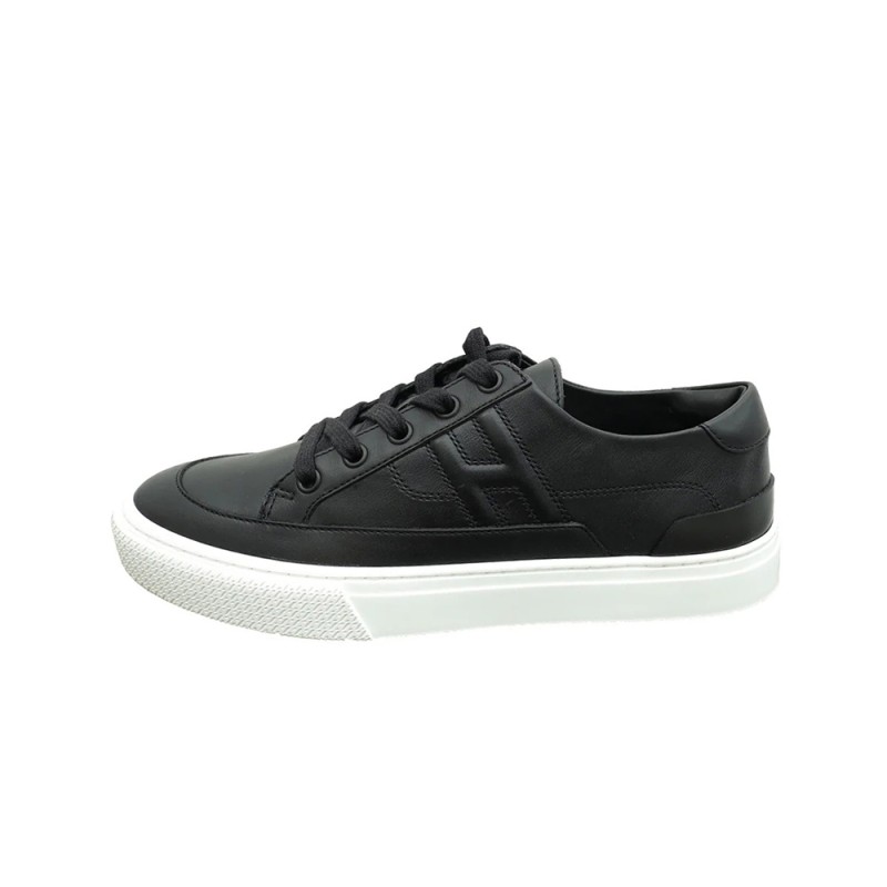 HERMES black leather low-top sneakers unisex luxury shoes