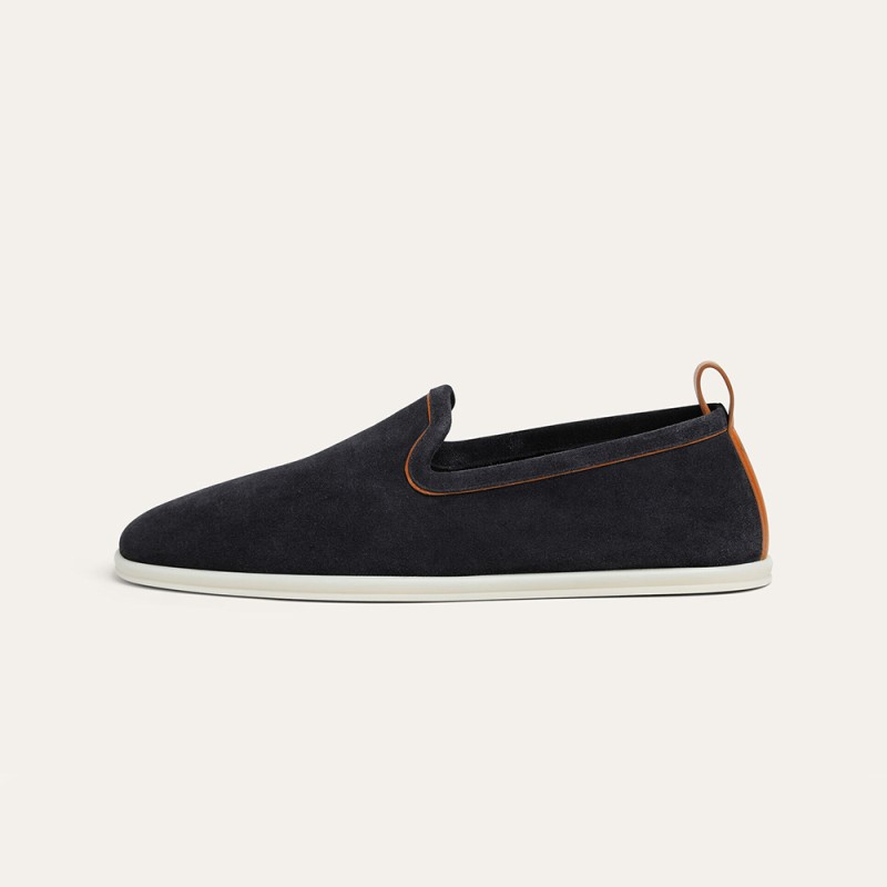 Loro Piana Venice Walk Loafer Men’s Shoes Black Figs Luxury Suede Slip-On