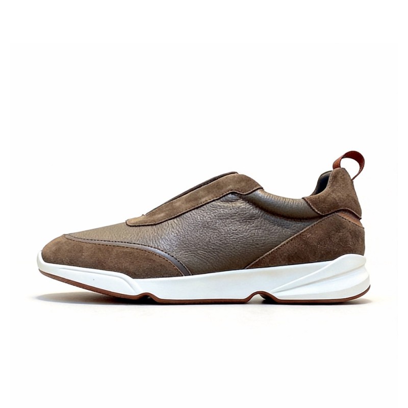 Loro Piana Modular Walk Sneaker FAL6187 in dark brown leather and suede with a chunky sculpted sole, single side view