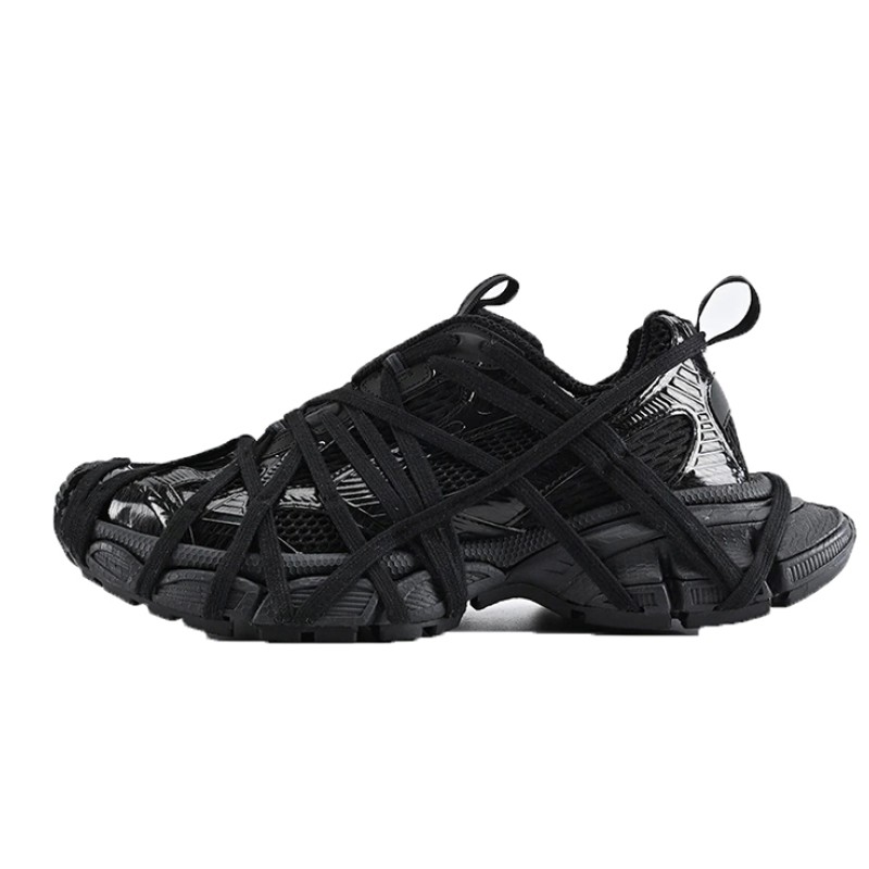 Balenciaga Runner Kith Four.Color 7.0 - All-Black Futuristic Sneakers with Strap Design