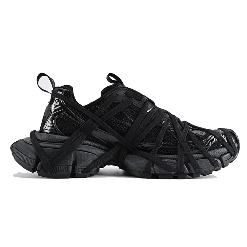 Balenciaga Runner Kith Four.Color 7.0 - All-Black Futuristic Sneakers with Strap Design