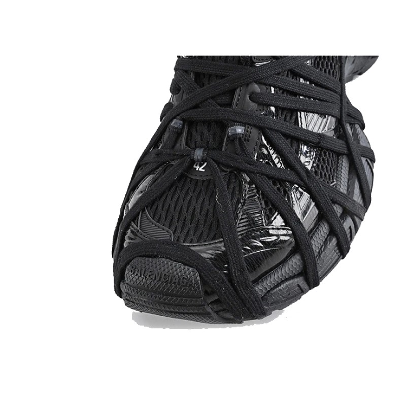 Balenciaga Runner Kith Four.Color 7.0 - All-Black Futuristic Sneakers with Strap Design