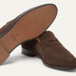 Loro Piana loafer FAO9641_H026 in chocolate brown suede, single side view, hand-stitched Italian slip-on shoe