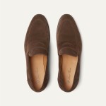 Loro Piana loafer FAO9641_H026 in chocolate brown suede, single side view, hand-stitched Italian slip-on shoe