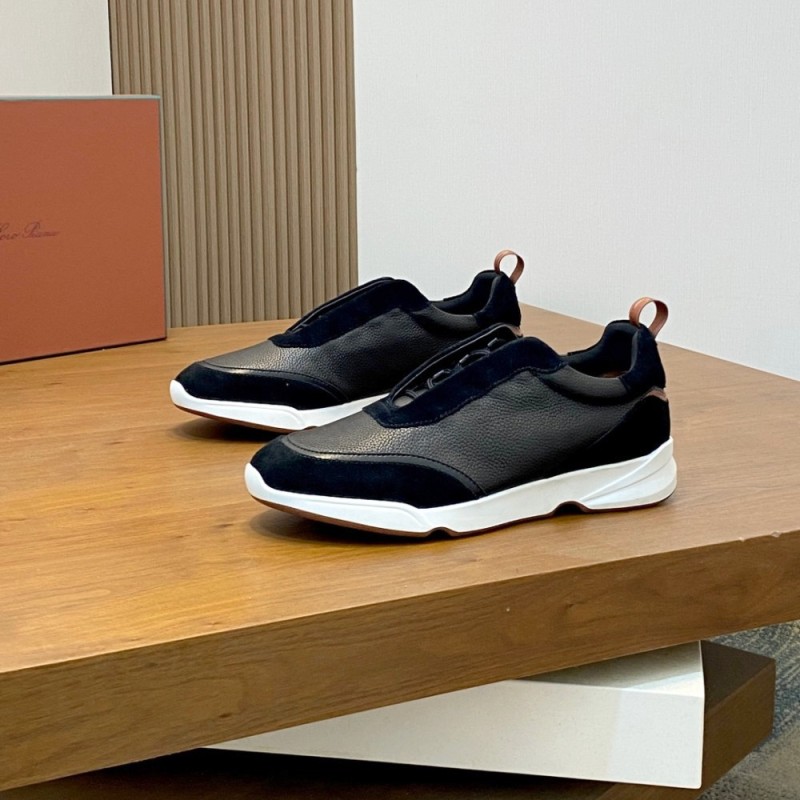 Loro Piana Modular Walk Sneaker FAL6187 in black leather and suede with a chunky sculpted sole, single side view