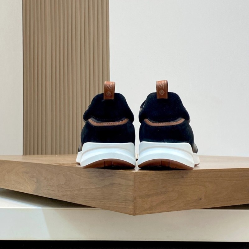 Loro Piana Modular Walk Sneaker FAL6187 in black leather and suede with a chunky sculpted sole, single side view