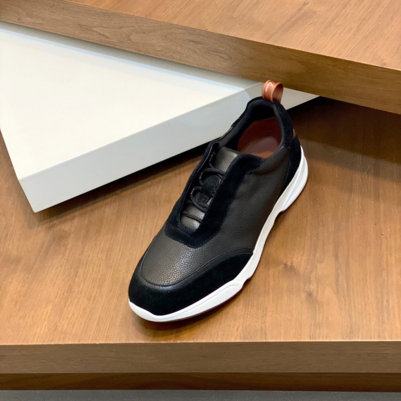 Loro Piana Modular Walk Sneaker FAL6187 in black leather and suede with a chunky sculpted sole, single side view