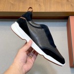 Loro Piana Modular Walk Sneaker FAL6187 in black leather and suede with a chunky sculpted sole, single side view