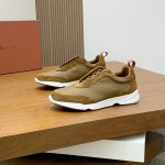 Loro Piana Modular Walk Sneaker FAL6187 in camel tan leather and suede with a chunky sculpted sole, single side view