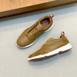 Loro Piana Modular Walk Sneaker FAL6187 in camel tan leather and suede with a chunky sculpted sole, single side view