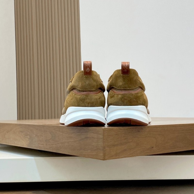 Loro Piana Modular Walk Sneaker FAL6187 in camel tan leather and suede with a chunky sculpted sole, single side view