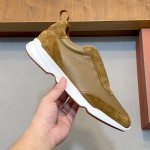 Loro Piana Modular Walk Sneaker FAL6187 in camel tan leather and suede with a chunky sculpted sole, single side view